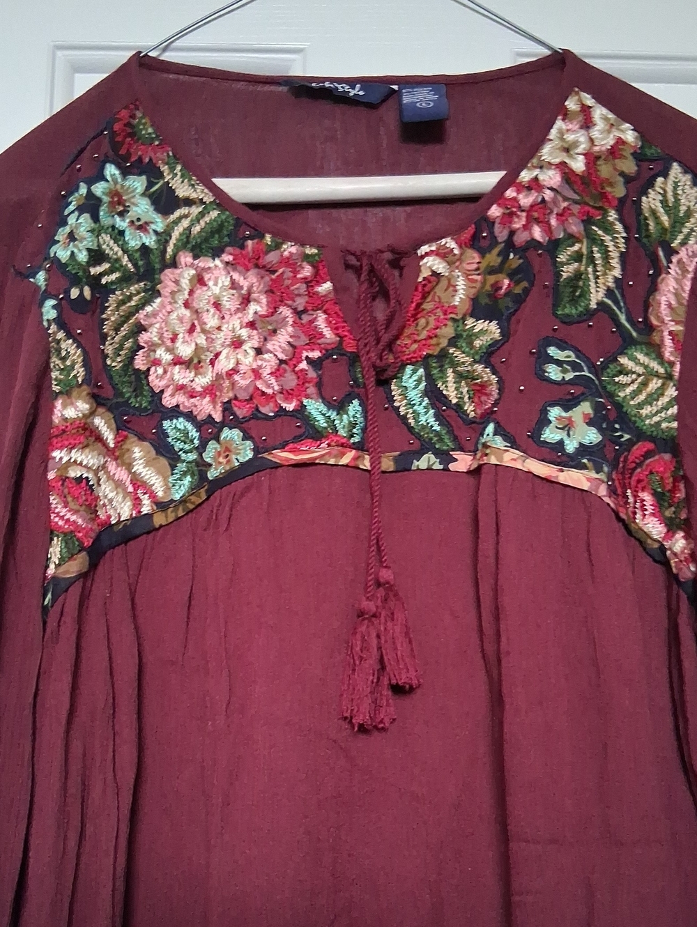 Embroidered Boho Peasant Tunic in Sienna Brown - Women - Picture 2 of 2